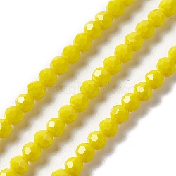 Faceted(32 Facets) Glass Beads Strands, Round, Yellow, 6x5.5mm, Hole: 1.2mm, about 95pcs/strand, 22.24''(56.5cm)(EGLA-J042-35B-01)