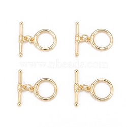 Brass Toggle Clasps, with Jump Rings, Nickel Free, Ring, Real 18K Gold Plated, Ring: 17x14x2.5mm, Hole: 1.6mm, Bar: 22.5x2.5mm, Hole: 1.6mm, Jump Ring: 5x0.8mm.(KK-T051-22G-NF)