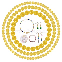 DIY Round Cat Eye Beads Bracelet Making Kit, Including Round Cat Eye Beads, Elastic Thread, Yellow, Beads: 175pcs/set(DIY-SZ0006-56C)