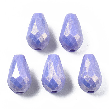 Spray Painted Acrylic Beads, Rubberized Style, Faceted, Teardrop, Medium Slate Blue, 12x7.5mm, Hole: 2mm, about 764pcs/242g