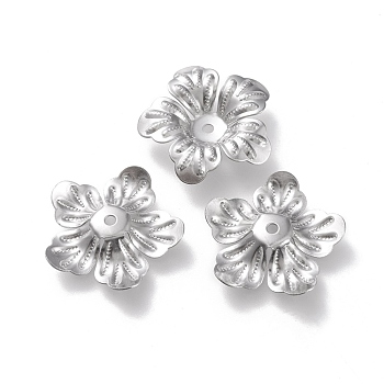304 Stainless Steel Bead Caps, 5-Petal, Flower, Stainless Steel Color, 20x20x4mm, Hole: 1.5mm