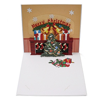 Rectangle 3D Christmas Tree Pop Up Paper Greeting Card, with Envelope, Christmas Day Invitation Card, Goldenrod, 155x130x130mm