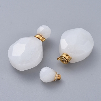 Faceted Natural White Jade Openable Perfume Bottle Pendants, with Golden Tone 304 Stainless Steel Findings, 38~39.5x22.5~23x11~13.5mm, Hole: 1.8mm, Bottle Capacity: 1ml(0.034 fl. oz)