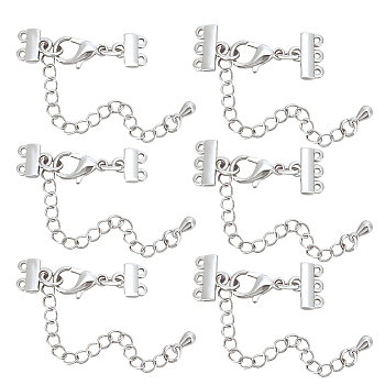 8Pcs 2 Size Brass Chain Extenders, End Chains with Lobster Claw Clasps and Double Strand Necklace Layering Clasps, Platinum, 62~67mm, 4Pcs/size