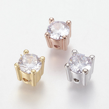 Brass Micro Pave Cubic Zirconia Beads, Cube, Nickel Free & Lead Free & Cadmium Free, Clear, Mixed Color, 6x6x6mm, Hole: 1mm