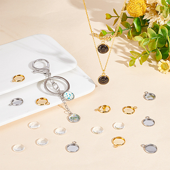 DIY Pendant Making Kits, with 304 Stainless Steel Pendant Cabochon Settings and Transparent Glass Cabochons, Golden & Stainless Steel Color, Cabochon Settings: tray: 12mm, 18x14x2mm, hole: 2mm, 40pcs/set