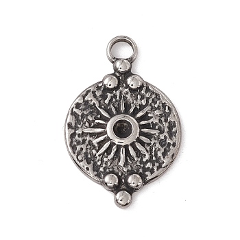 304 Stainless Steel Pendants, Flat Round with Sun, Antique Silver, 25.5x16x2.5mm, Hole: 2.8mm