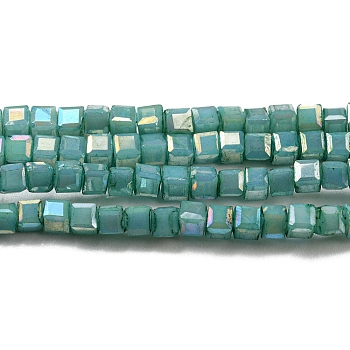 Baking Painted Glass Beads Strands, Imitation Jaed, AB Color, Faceted, Cube, Light Sea Green, 2.5x2.5x2.5mm, Hole: 0.8mm, about 191~193pcs/strand, 18.11~18.50 inch(46~47cm)