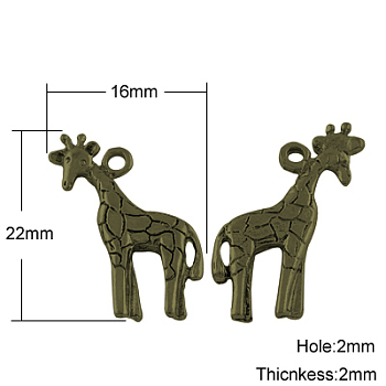 Tibetan Style Pendants, Lead Free & Cadmium Free & Nickel Free, Giraffe, Antique Bronze, 22x16x2mm, Hole: 2mm