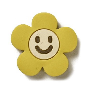 Silicone Beads, Flower with Smiling Face, Silicone Teething Beads, Sandy Brown, 30x31x8.5mm, Hole: 3mm