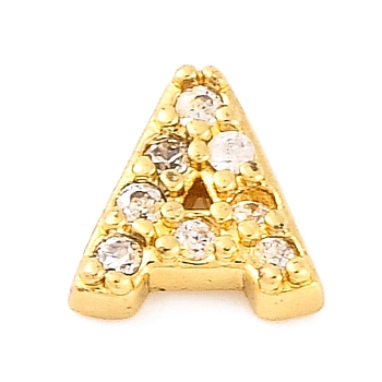 Rack Plating Brass Micro Pave Cubic Zirconia Cabochons, Cadmium Free & Lead Free, Long-Lasting Plated, Real 18K Gold Plated, Letter A, 5x5x2mm