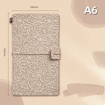 A6 Retro Embossed Imitation Leather Journal Notebook, with 3 Style Paper Inside Page Pamphlet, Rectangle, Tan, 182x106mm, about 96 sheets/book