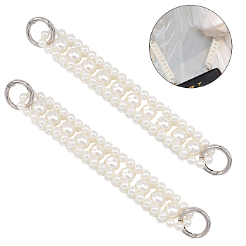 Plastic Imitation Pearl Beaded Chain Bag Handle, with Alloy Spring Gate Rings, for Shoulder Bag Replacement Accessories, Platinum, 21x2.6x1.55cm