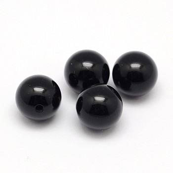 Natural Black Onyx Beads, Half Drilled, Round, Dyed & Heated, Black, 12mm, Hole: 1.5mm