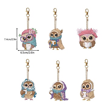 Owl Diamond Painting Pendant Decoration Kits, Including Acrylic Board, Pendant Decoration Clasp, Bead Chain, Rhinestones Bag, Diamond Sticky Pen, Tray Plate and Glue Clay, Mixed Color, 70x50mm