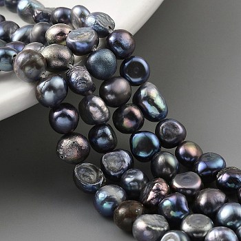 Dyed Natural Cultured Freshwater Pearl Beads Strands, Two Sides Polished, Black, 5~6mm, Hole: 0.5mm, about 31pcs/strand, 6.89''(17.5cm)