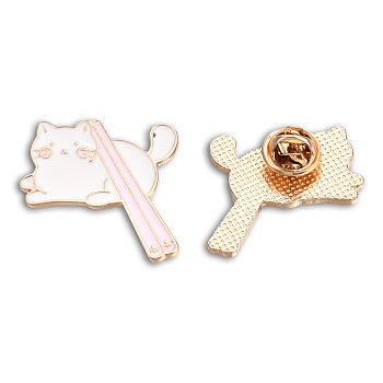 Cat Shape Enamel Pin, Light Gold Plated Alloy Cartoon Badge for Backpack Clothes, Nickel Free & Lead Free, Pink, 29.5x31mm