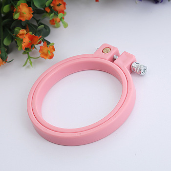 Adjustable ABS Plastic Flat Round Embroidery Hoops, Embroidery Circle Cross Stitch Hoops, for Sewing, Needlework and DIY Embroidery Project, Pearl Pink, 70mm
