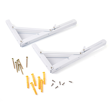 Iron Folding Shelf Brackets, with Plastic Plus & Iron Screws, White, 1.6~30x0.65~3.7x0.65~2.35cm, 20pcs/set