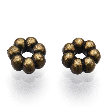 Tibetan Style Alloy Daisy Spacer Beads, Flower, Cadmium Free & Nickel Free & Lead Free, Antique Bronze, 4.5x1.5mm, Hole: 1mm, about 6876~6962pcs/1000g