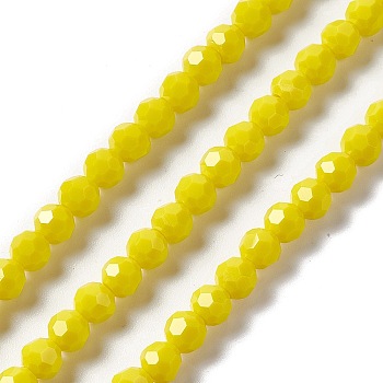Faceted(32 Facets) Glass Beads Strands, Round, Yellow, 6x5.5mm, Hole: 1.2mm, about 95pcs/strand, 22.24''(56.5cm)
