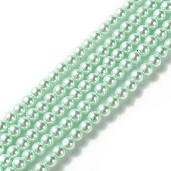 Grade A Glass Pearl Beads, Pearlized, Round, Pale Turquoise, 4mm, Hole: 0.7~1.1mm, about 100pcs/Strand, 16''(40.64cm)