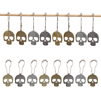4 Sets Skull Shower Curtain Hooks, with Iron Curtain Rings, for Bathroom Decoration, Mixed Color, 140mm, 4pcs/set