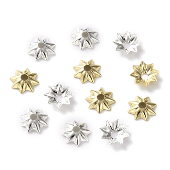 Brass Bead Cap, Long-Lasting Plated, Multi-Petal Flower, Mixed Color, 5x1mm, Hole: 1mm