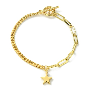 Golden Brass Charm Bracelets, with Paperclip & Curb Chains, Star, 7-1/2 inch(19cm)