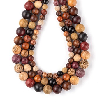 3 Style Natural Wood Beads Strands, Round, Colorful, 6~10mm, Hole: 1~1.2mm, about 3 strands/bag