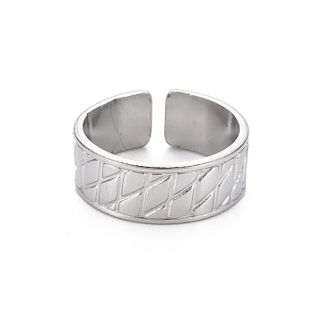 304 Stainless Steel Grooved Wide Band Open Cuff Ring for Women, Stainless Steel Color, US Size 9 1/2(19.3mm)