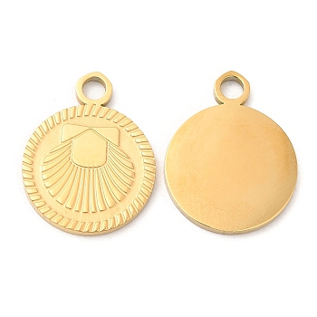 Ion Plating(IP) 316L Surgical Stainless Steel Pendants, Flat Round with Shell Charm, Real 18K Gold Plated, 18x14x1mm, Hole: 2.2mm