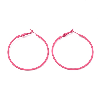 Baking Paint 201 Stainless Steel Hoop Earrings, Ring, Hot Pink, 49mm, Pin: 0.5mm