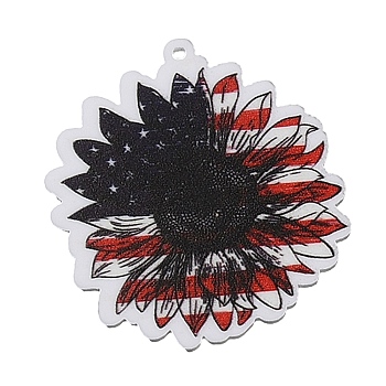 Independence Day Acrylic Pendants, American Flag, Flower, 40.5x38x2mm, Hole: 1.4mm