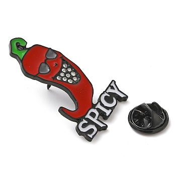 Spicy Hot Chili Pepper Alloy Enamel Pins, Cartoon Hot Pepper Brooches, with Crystal Rhinestone, FireBrick, 36.5x21.5mm