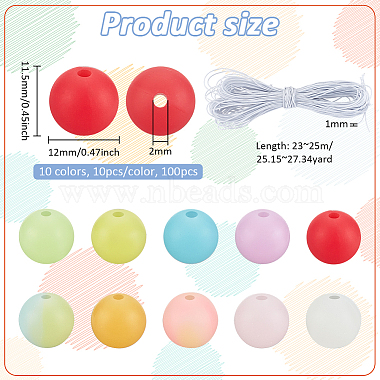 Elite 100Pcs 10 Colors Round Luminous Silicone Beads(SIL-PH0001-20)-2