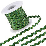 1Pc Sparkle Wavy Polyester Ribbons, with 1Pc Plastic Empty Spools, Green, 1/4 inch(5mm), about 26.25 Yards(24m)/Roll(OCOR-GF0003-01E)