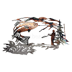 Iron Wall Art Ornaments, for Home Wall Decoration, Up at Dawn Trout Fishing Scene, Saddle Brown, 300x200x1mm(HJEW-WH0014-72)