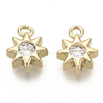 Brass Micro Pave Cubic Zirconia Charms, Star, Nickel Free, Real 18K Gold Plated, Clear, 8.5x7x2.5mm, Hole: 1.2mm(KK-R136-055-NF)