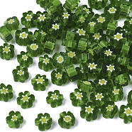 Glass Beads, Flower, Green, 4~6x4~6x2~3mm, Hole: 1mm(GLAA-T019-12-A01)