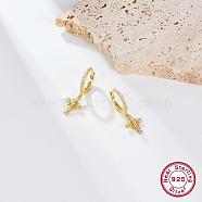 Cubic Zirconia Cross Dangle Hoop Earrings for Women, 925 Sterling Silver Jewelry, Real 18K Gold Plated, 22x11mm(EJEW-F317-09G)