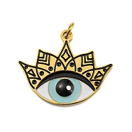 Ion Plating(IP) 304 Stainless Steel Pendants, with Enamel and Jump Ring, Evil Eye Charm, Golden, 17x21x1.5mm, Hole: 2.5mm(STAS-O003-03G)