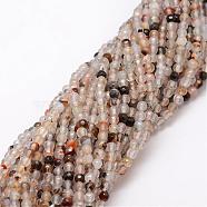 Natural Striped Agate/Banded Agate Bead Strands, Dyed, Faceted, Round, Antique White, 4mm, Hole: 0.8mm, about 90~92pcs/strand, 14 inch(G-G882-4mm-D06-7)