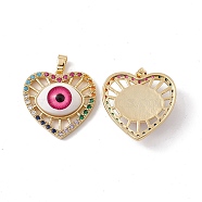 Brass Micro Pave Cubic Zirconia Pendants, with Resin Evil Eye, Heart Charm, Real 18K Gold Plated, 23.5x24x8mm, Hole: 5x2.5mm(KK-E068-VC047)