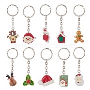 Christmas Theme Resin Pendant Keychain, with Iron Keychain Clasp, Mixed Shapes, Mixed Color, 8.2cm, 10pcs/set(KEYC-JKC00443)