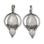 Natural Quartz Crystal Pendants, Rack Plating Brass Teardrop Charms, Antique Silver, Cadmium Free & Lead Free, 49.5x28x7mm, Hole: 8x5mm(G-F766-04AS-06)