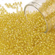 TOHO Round Seed Beads, Japanese Seed Beads, (192) Inside Color Crystal/Yellow Lined, 11/0, 2.2mm, Hole: 0.8mm, about 1110pcs/bottle, 10g/bottle(SEED-JPTR11-0192)