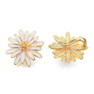 Spray Painted Brass Twister Clasps, Nickel Free, White Flower, Real 18K Gold Plated, 25x25mm(JEWB-N008-02)