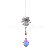 Glass Leaf Sun Catcher Hanging Prism Ornaments with Iron Angel, for Home, Garden, Ceiling Chandelier Decoration, 400mm(HJEW-PW0002-14B)