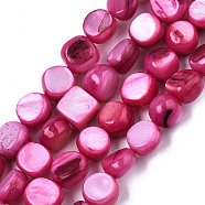 Natural Freshwater Shell Beads Strands, Dyed, Nuggets, Camellia, 7~9x7~8x2.5~6mm, Hole: 0.8mm, about 48~50pcs/strand, 14.96~15.74 inch (38~40cm)(X-SHEL-S276-110B-05)